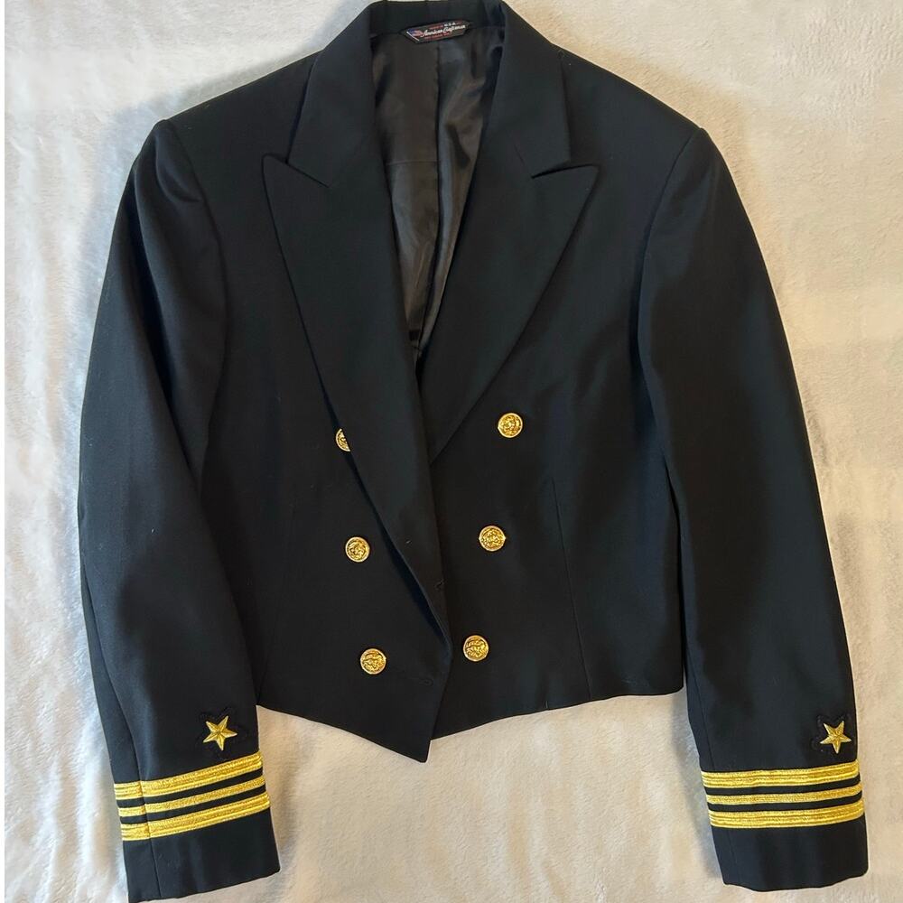 Vintage Men's 90s Military Jacket  USN Officers Navy Mess Captain Long Black